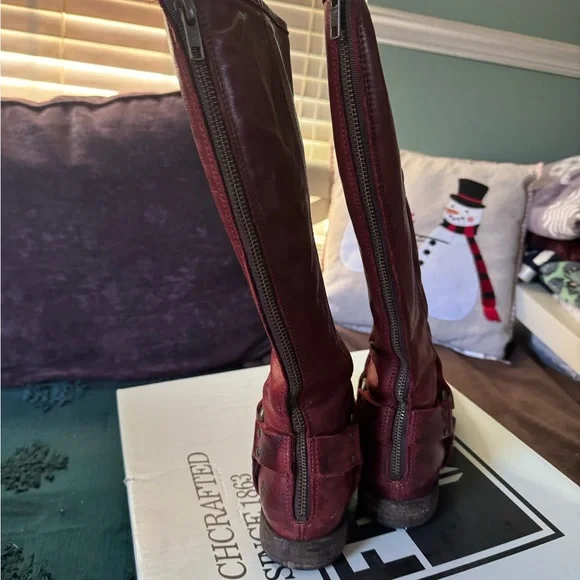 Frye Women's Burgundy Leather Heeled Boots - Picture 5 of 7